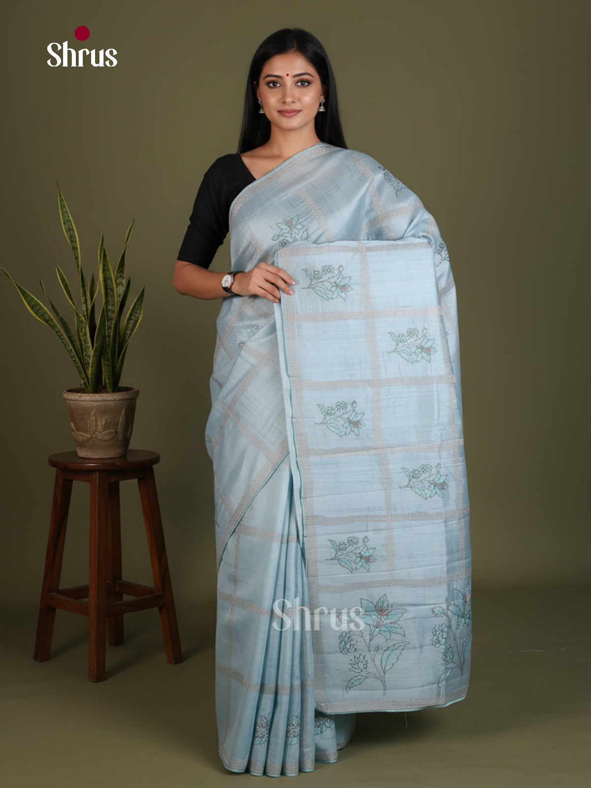Semi Rawsilk Embroidery Saree - EES22173 - Shop on Shrus.com