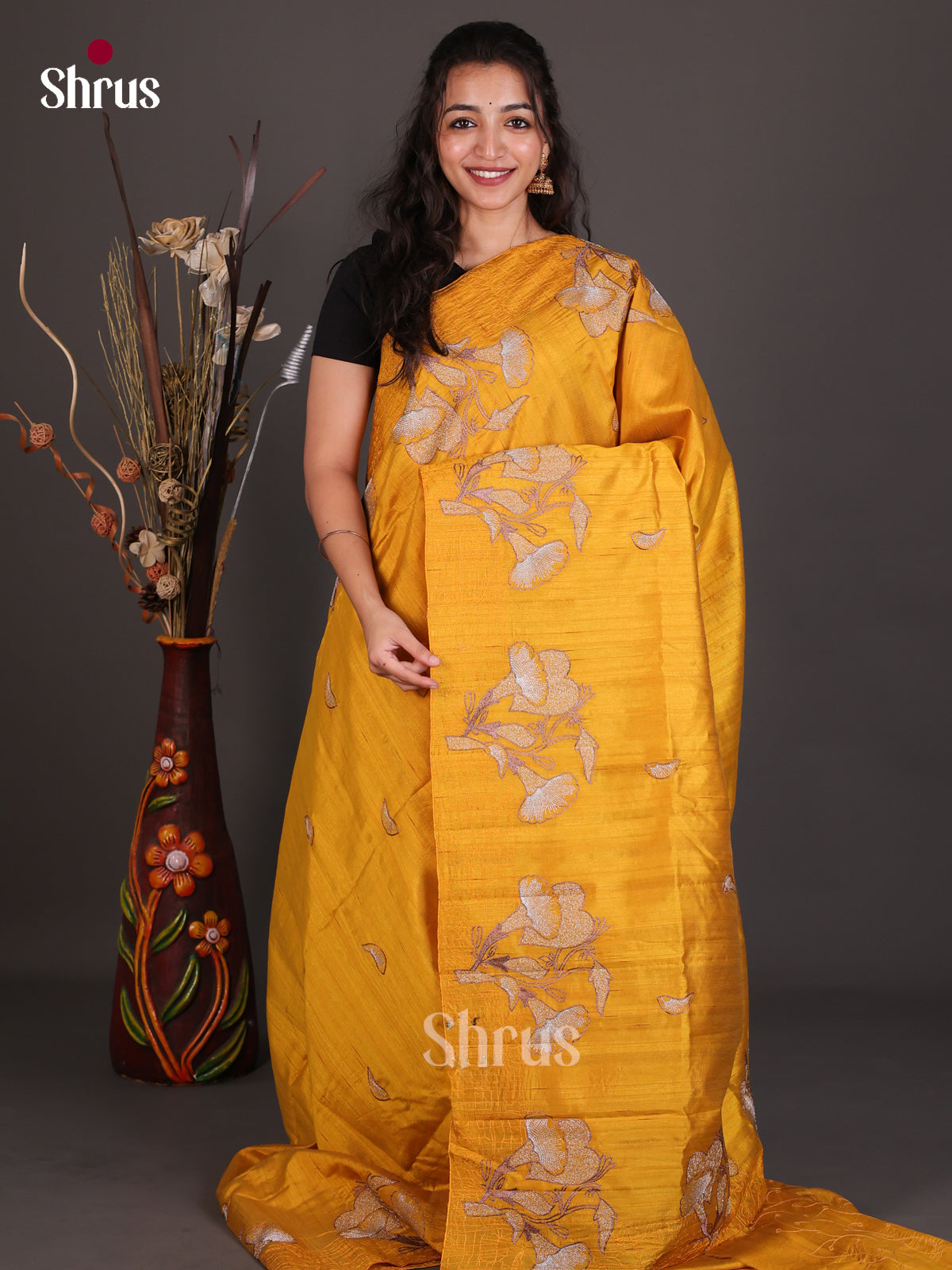 Semi Rawsilk Embroidery Saree - EES22178