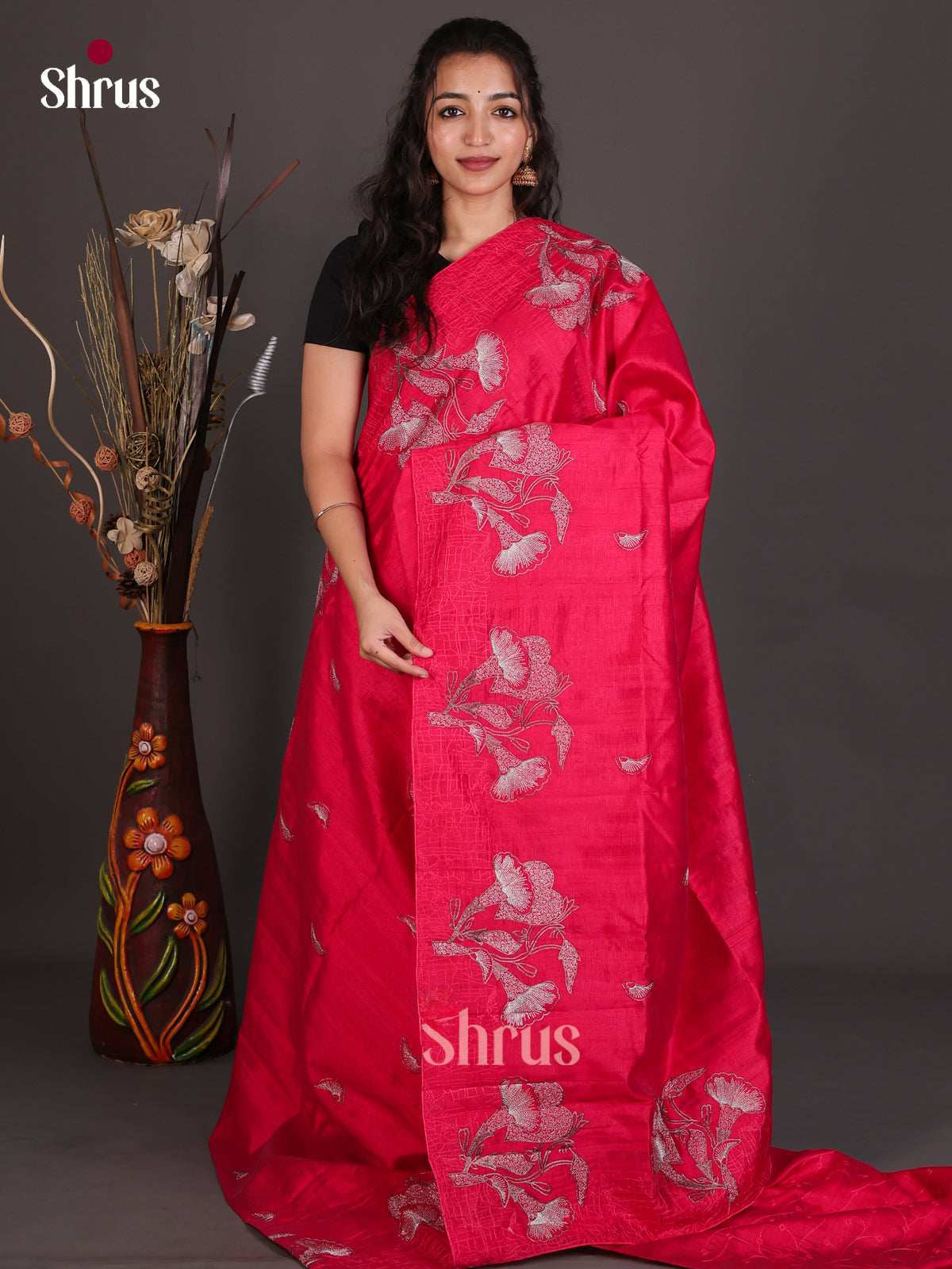 Semi Rawsilk Embroidery Saree - EES22179