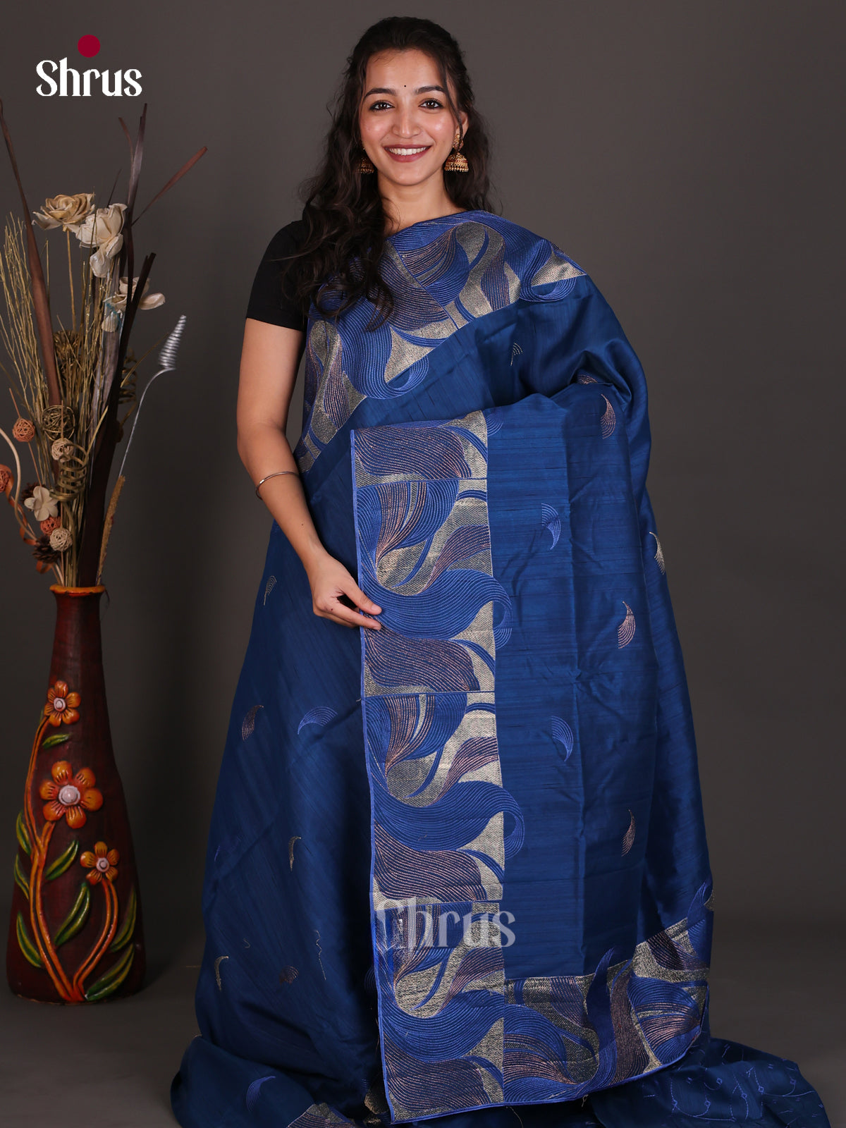 Semi Rawsilk Embroidery Saree - EES22206