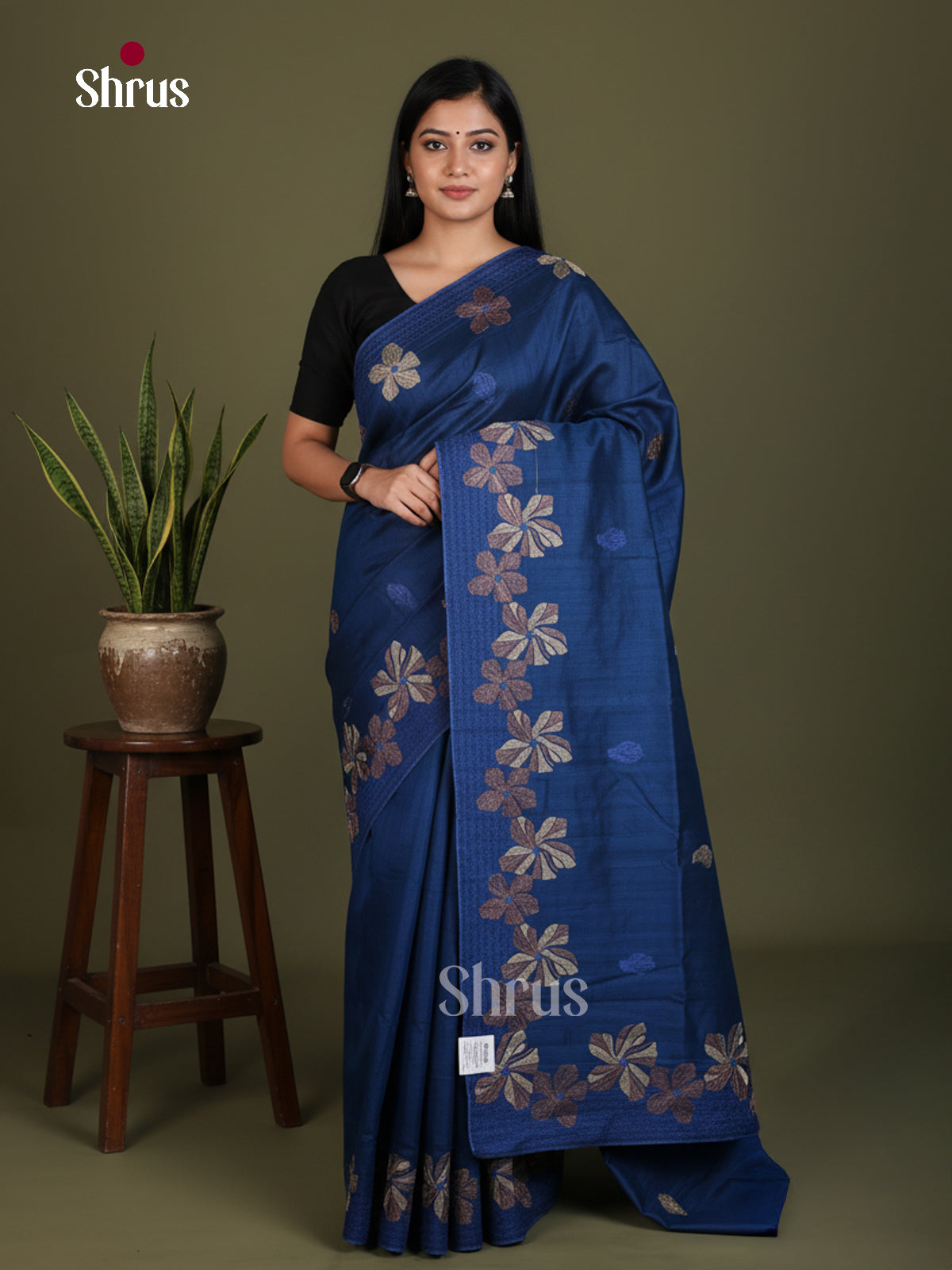 Semi Rawsilk Embroidery Saree - EES22249 - Shop on Shrus.com