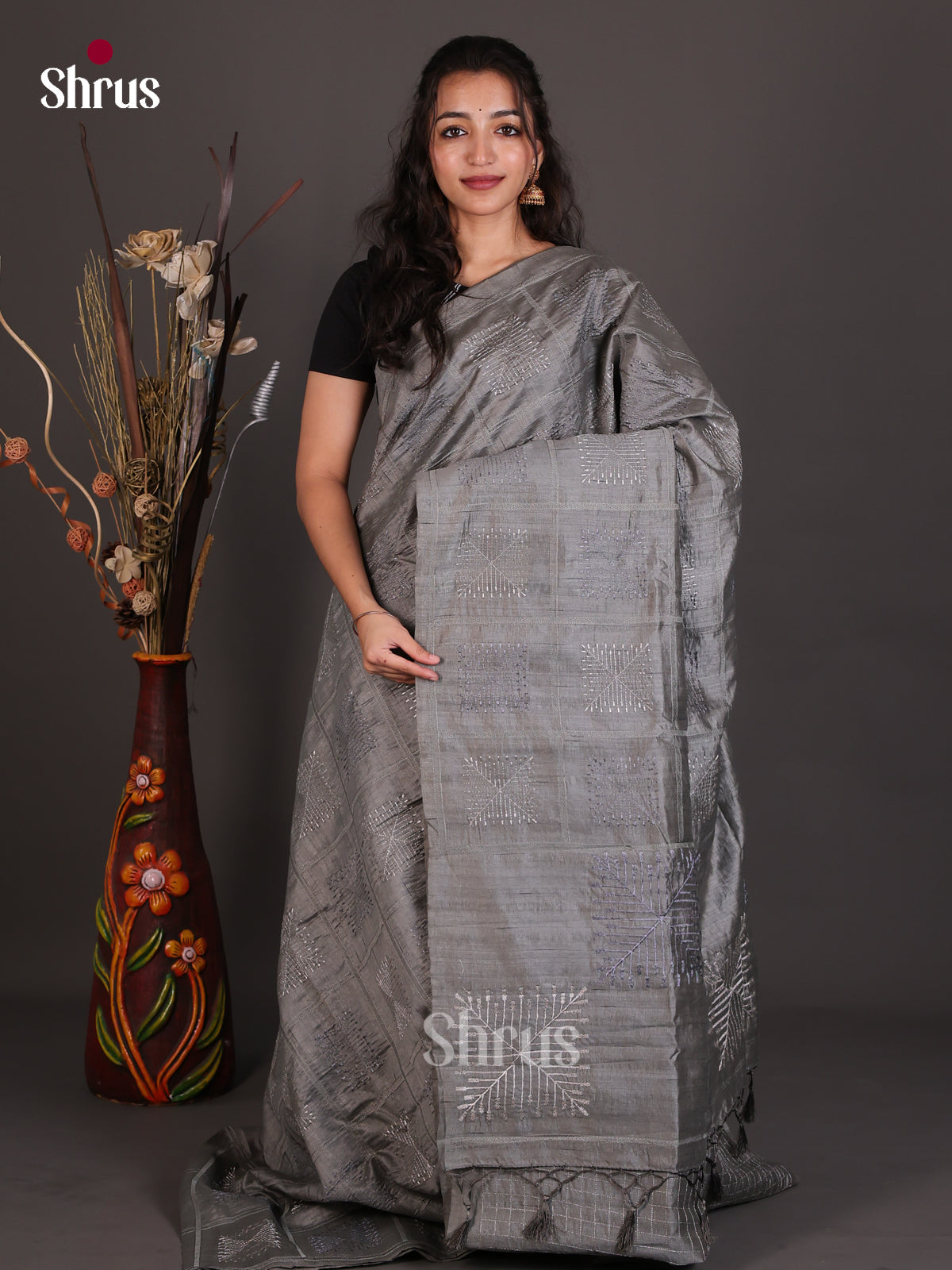 Semi Rawsilk Embroidery Saree - EES22263