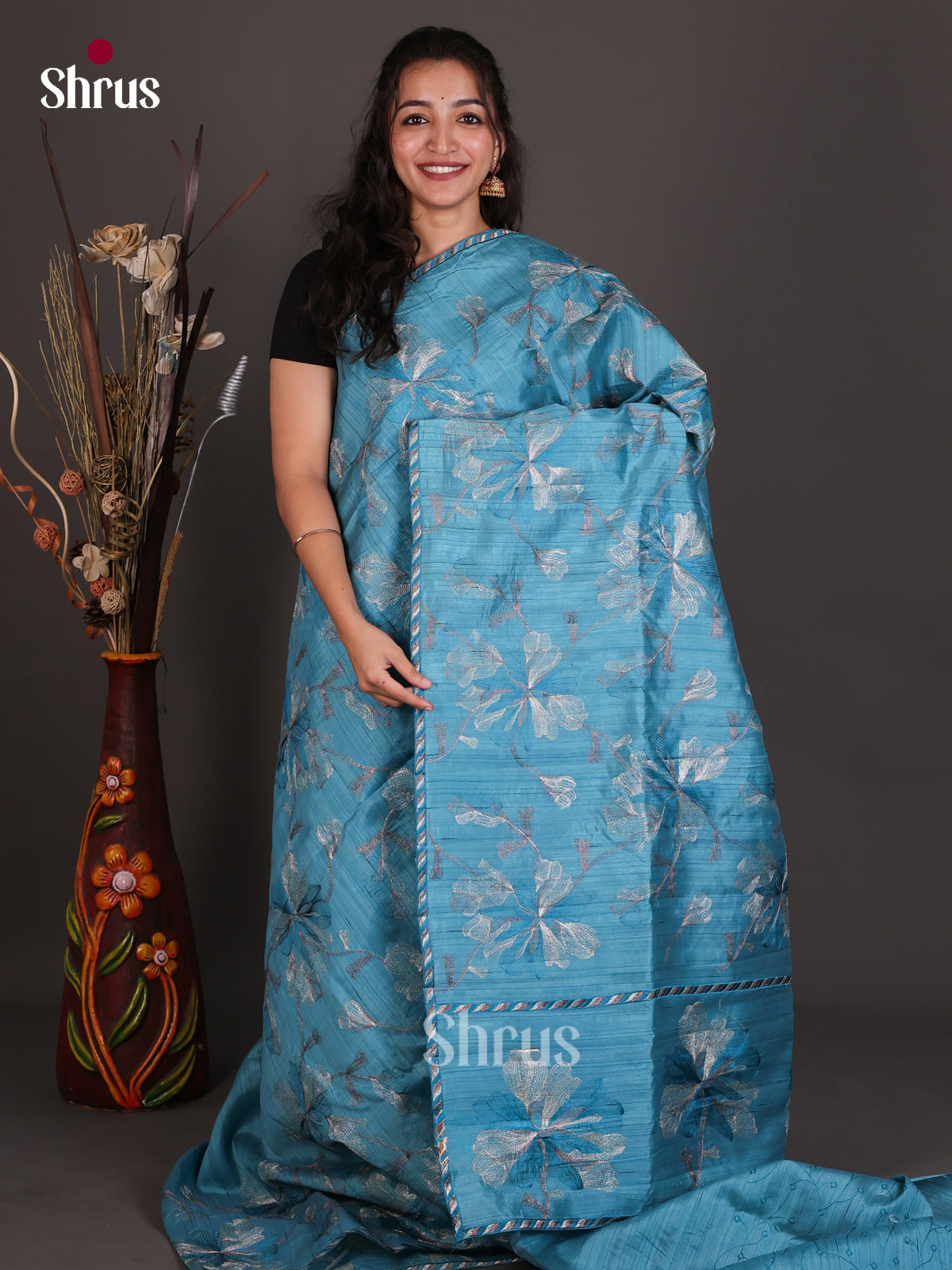Semi Rawsilk Embroidery Saree - EES22273