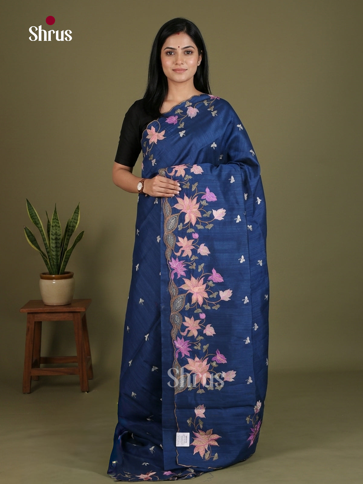 Semi Rawsilk Embroidery Saree - EES22295 - Shop on Shrus.com