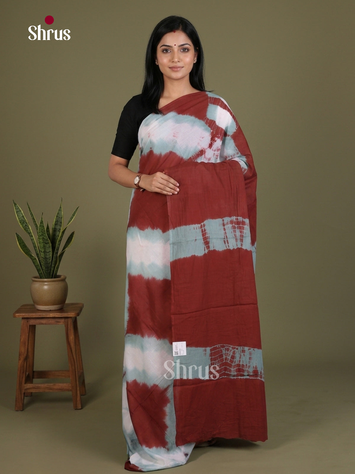 Grey & Maroon - Jaipur cotton Saree - EES25088