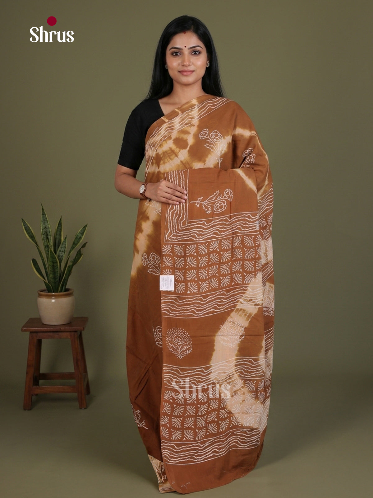 Brown - Jaipur cotton Saree - EES25089
