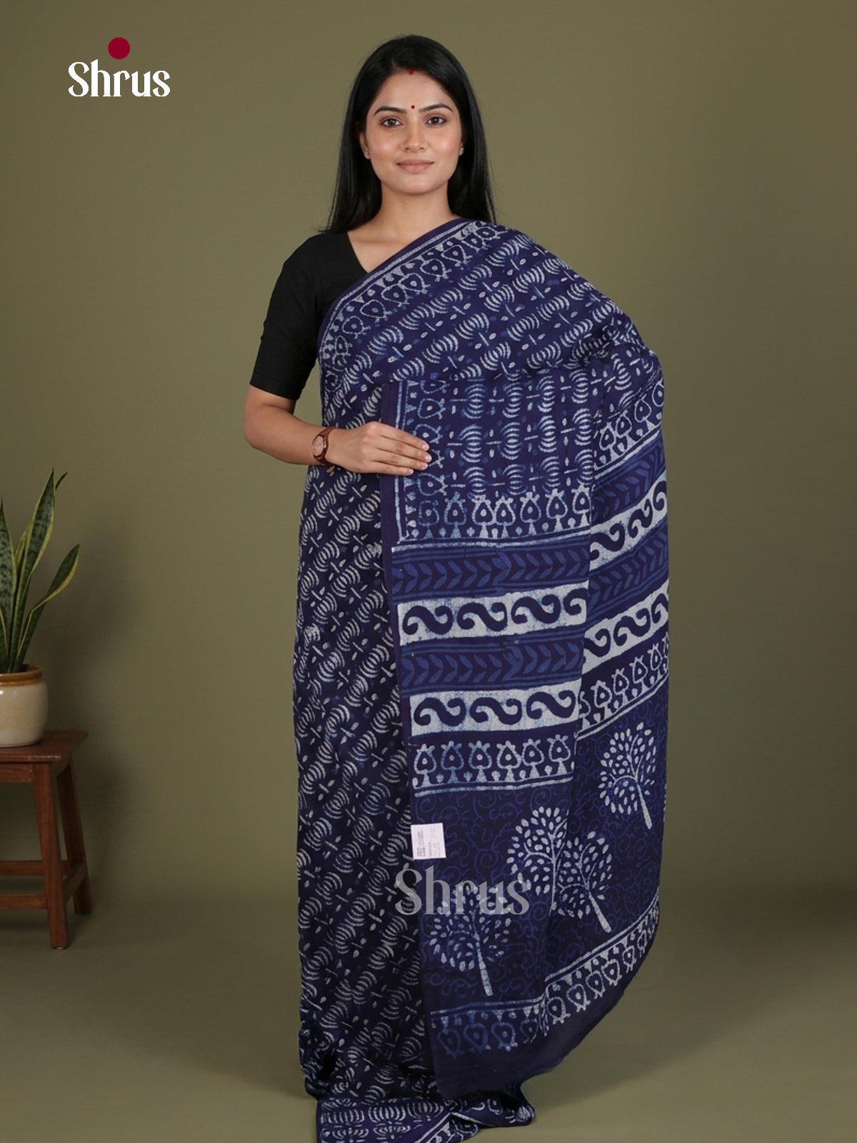 Blue- Jaipur cotton Saree - EES25090