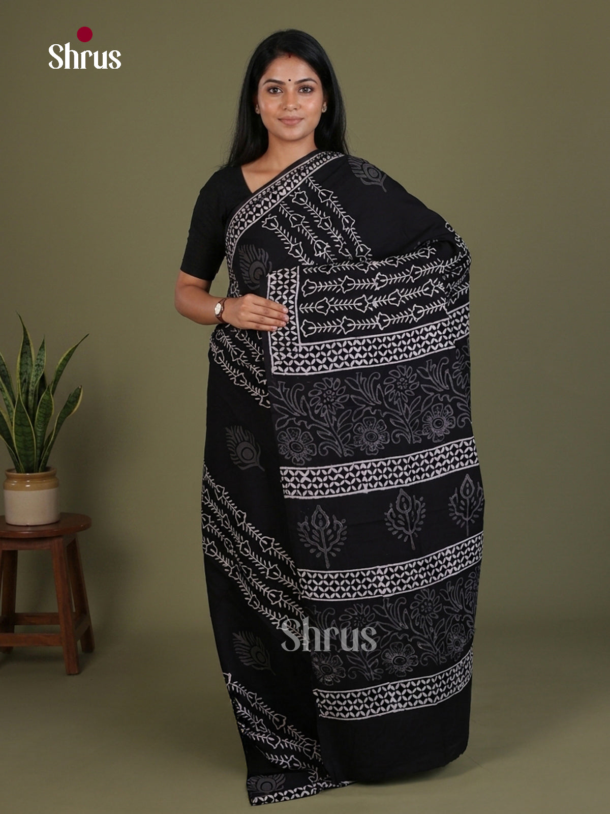 Black - Jaipur cotton Saree - EES25094