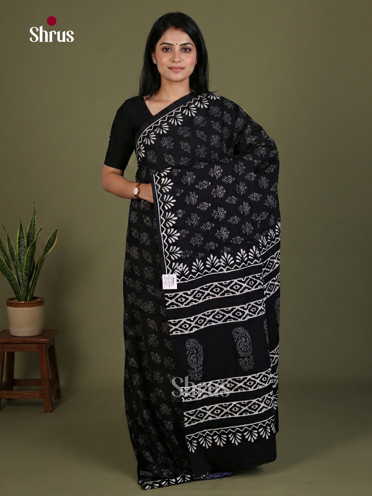 Black - Jaipur cotton Saree - EES25096