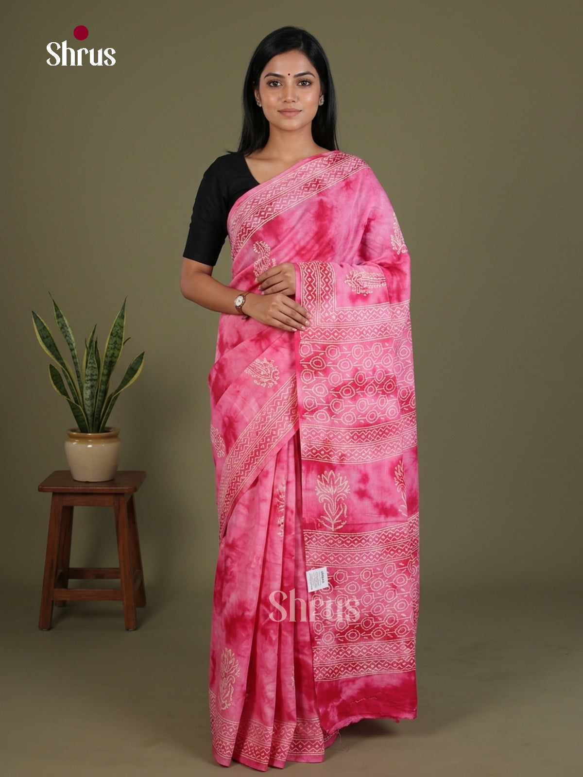Pink- Jaipur cotton Saree - EES25103