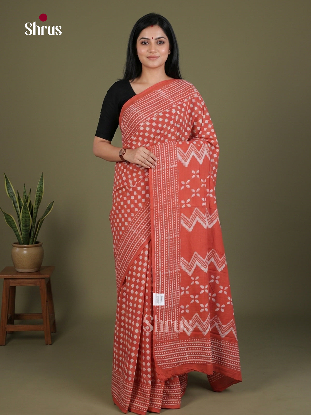 Orange- Jaipur cotton Saree - EES25105