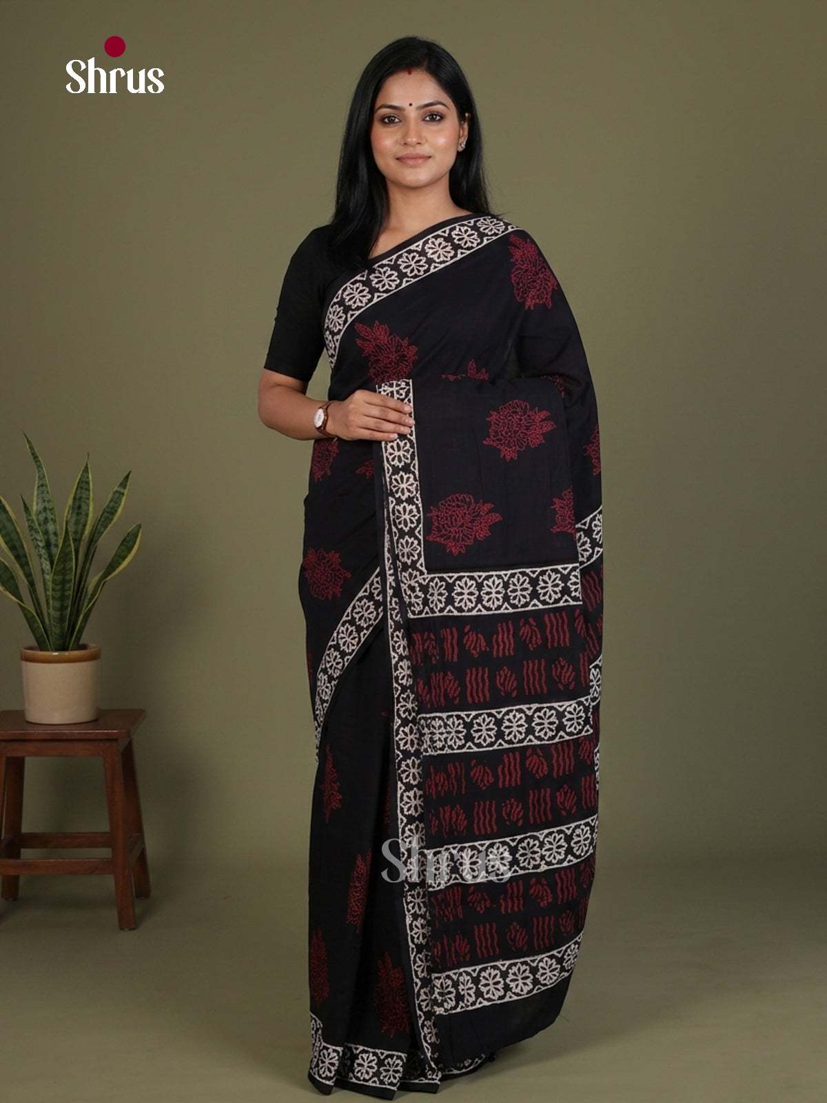 Black - Jaipur cotton Saree - EES25109