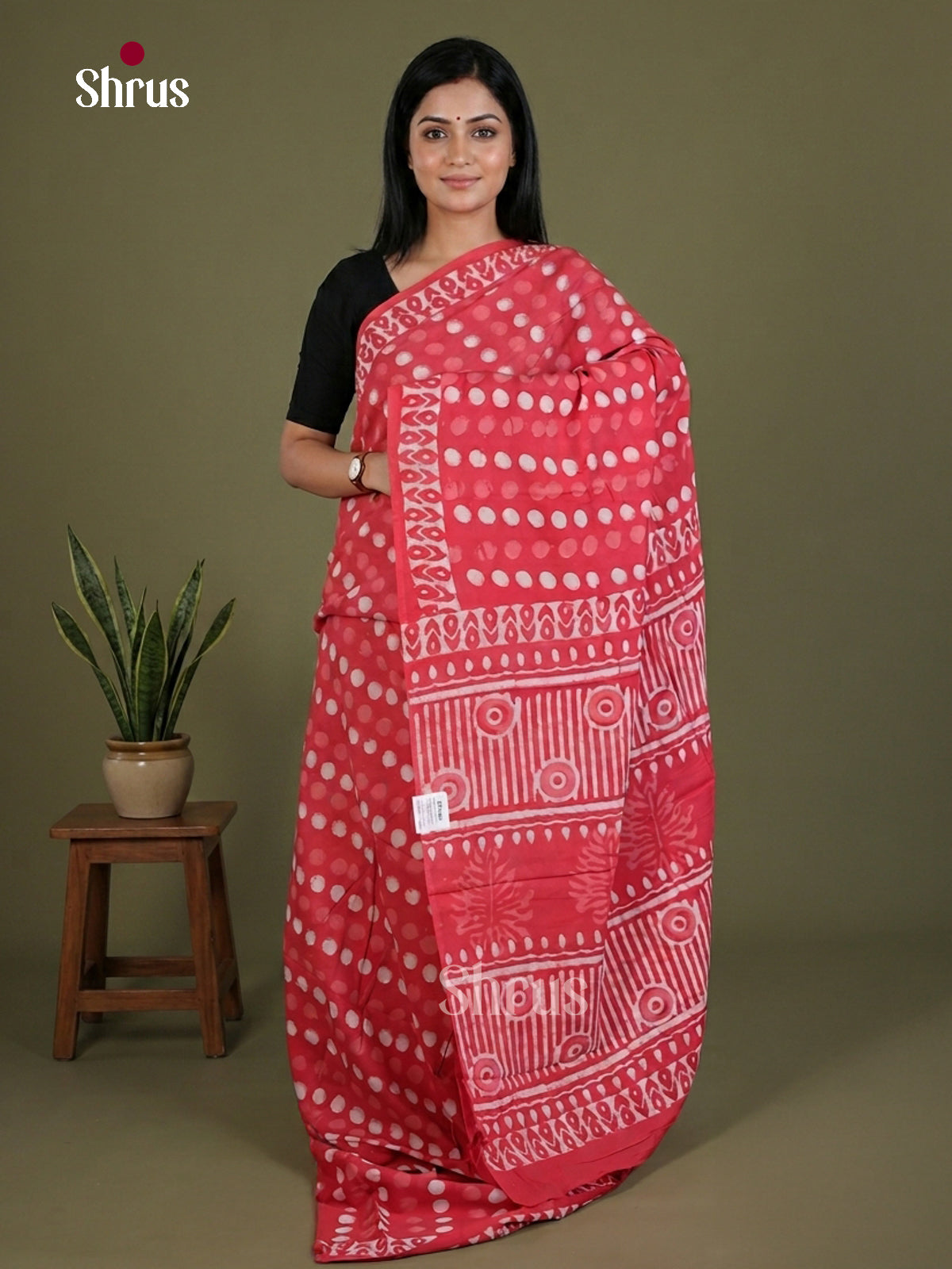 Red - Jaipur cotton Saree - EES25111