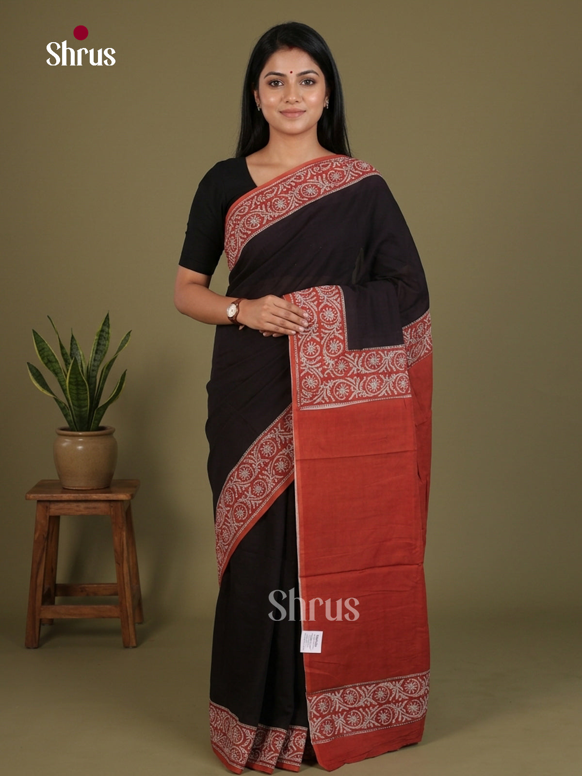 Black & Orange - Jaipur cotton Saree - EES25115