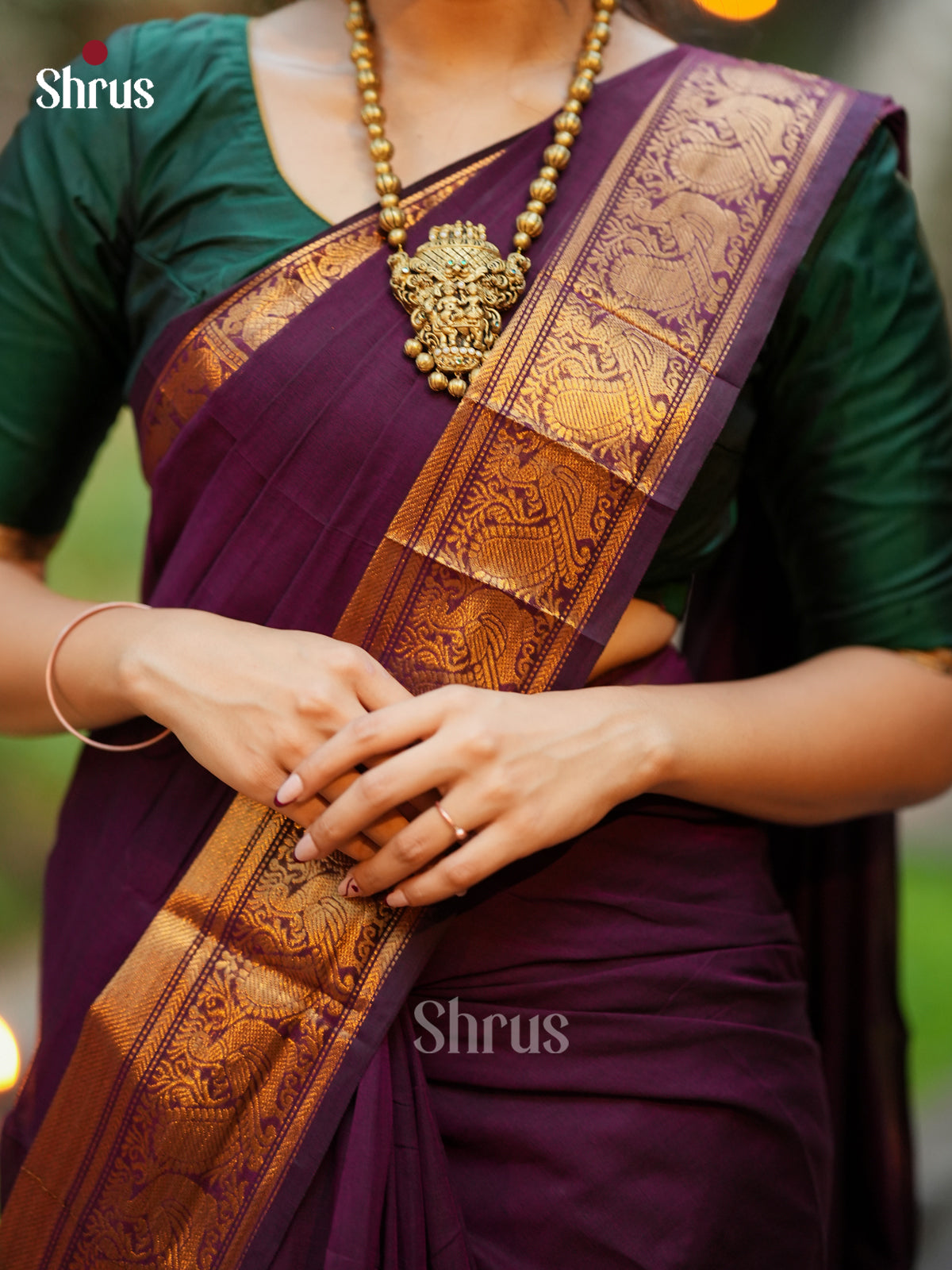 Exquisite Wine Chettinad Cotton Saree With Rich Zari Border & Striped Pallu - Shop on Shrus.com