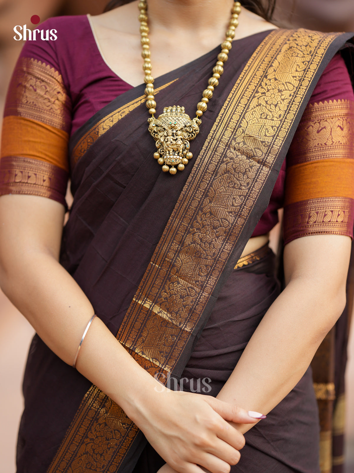 Coffee Brown - Chettinad Cotton Saree - EES26201 - Shop on Shrus.com