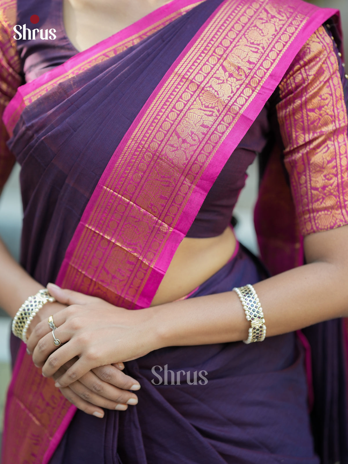 Violet & Pink - Chettinad Cotton Saree - EES26231 - Shop on Shrus.com