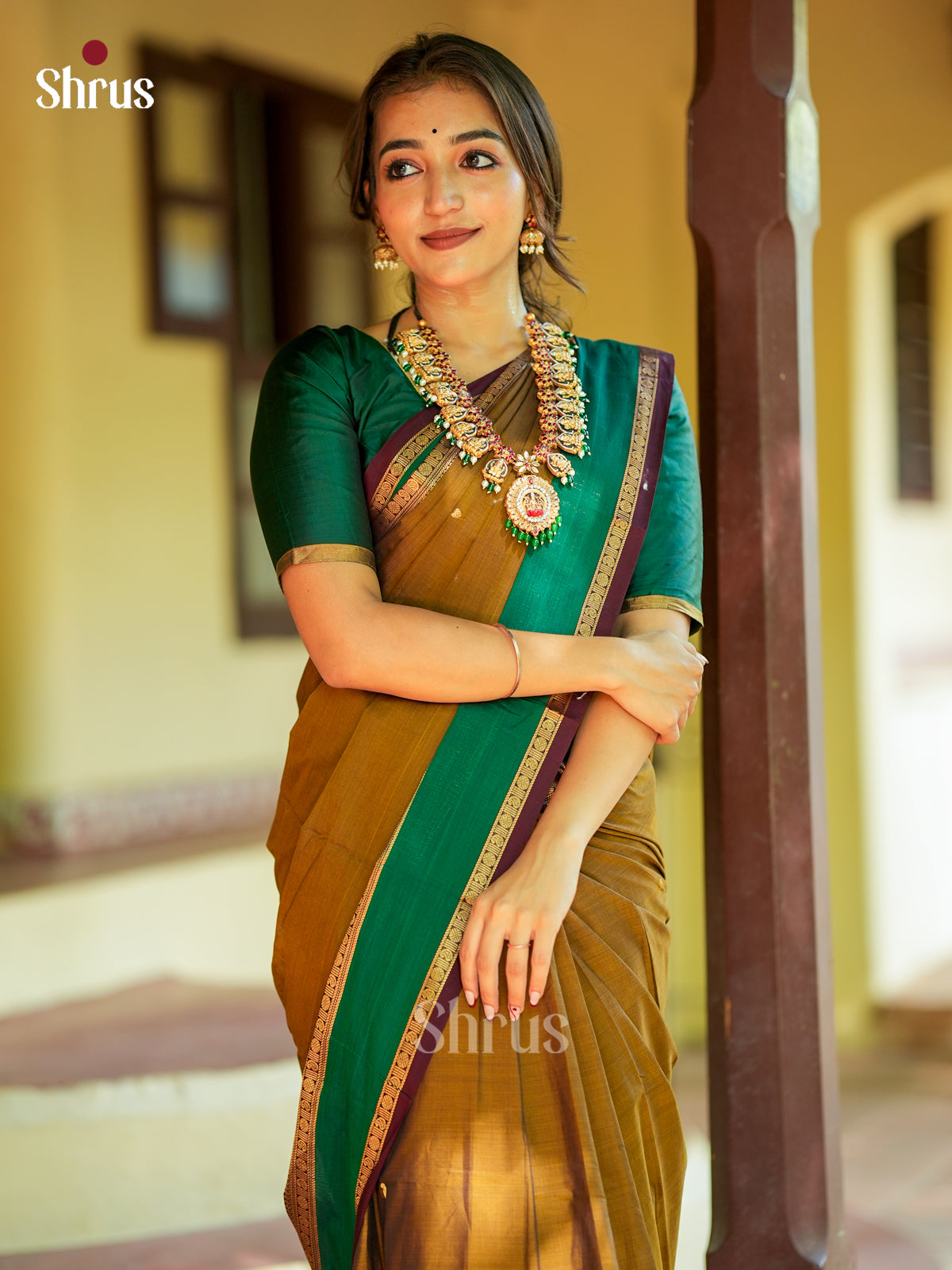 Mehandi Green & Maroon - Chettinad Cotton Saree - EES27261