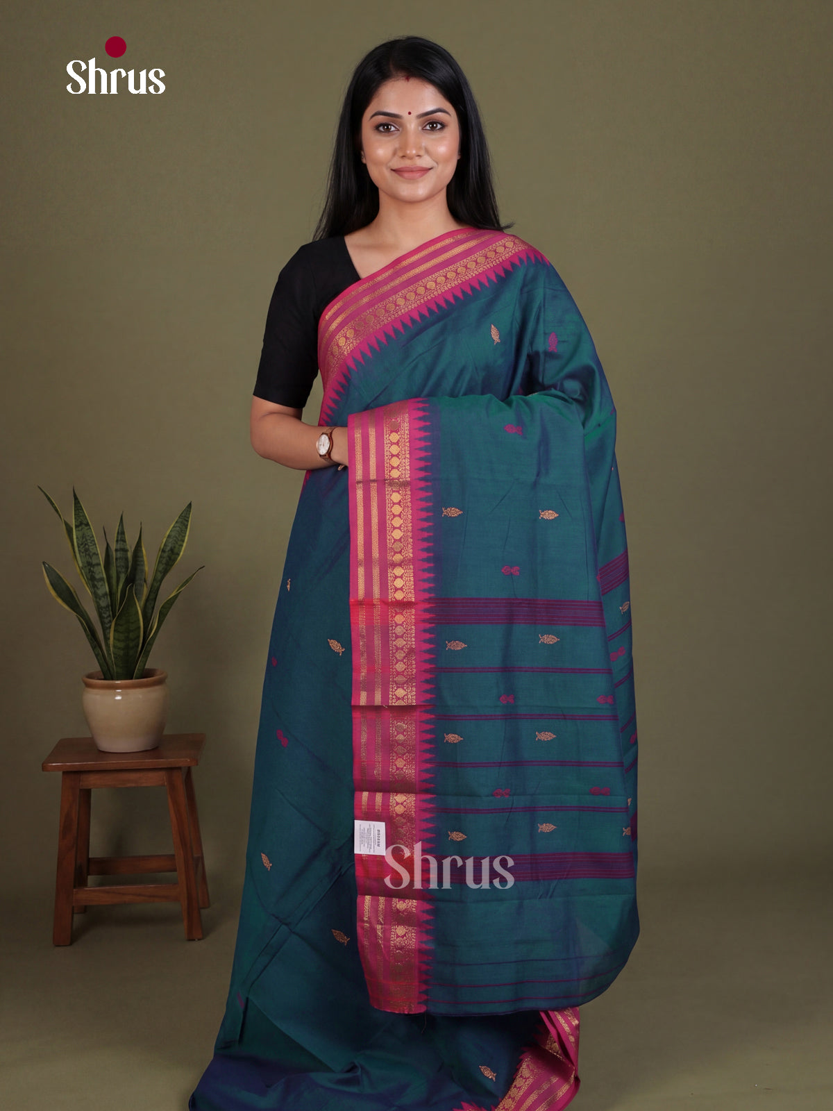 Teal & Pink - Chettinad Mix Cotton Saree - Shop on Shrus.com