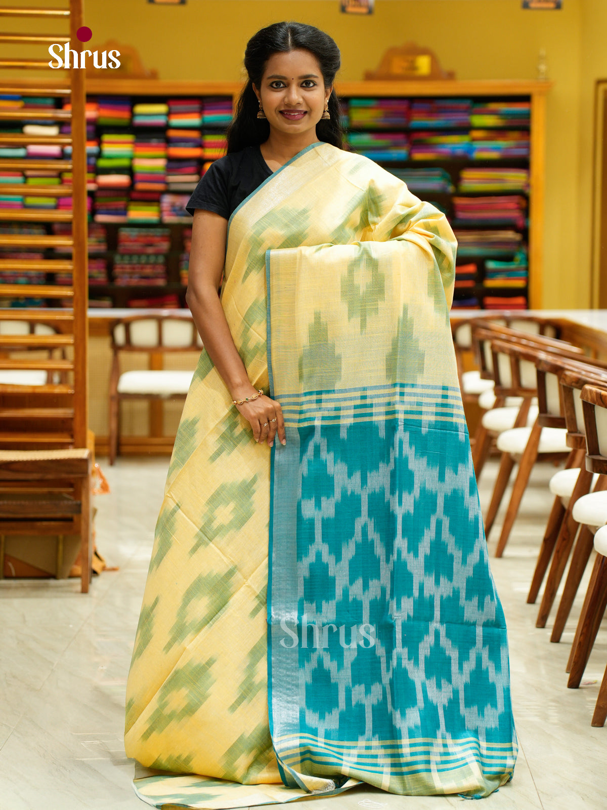 Semi Ikkat Saree - EFS03047 - Shop on Shrus.com