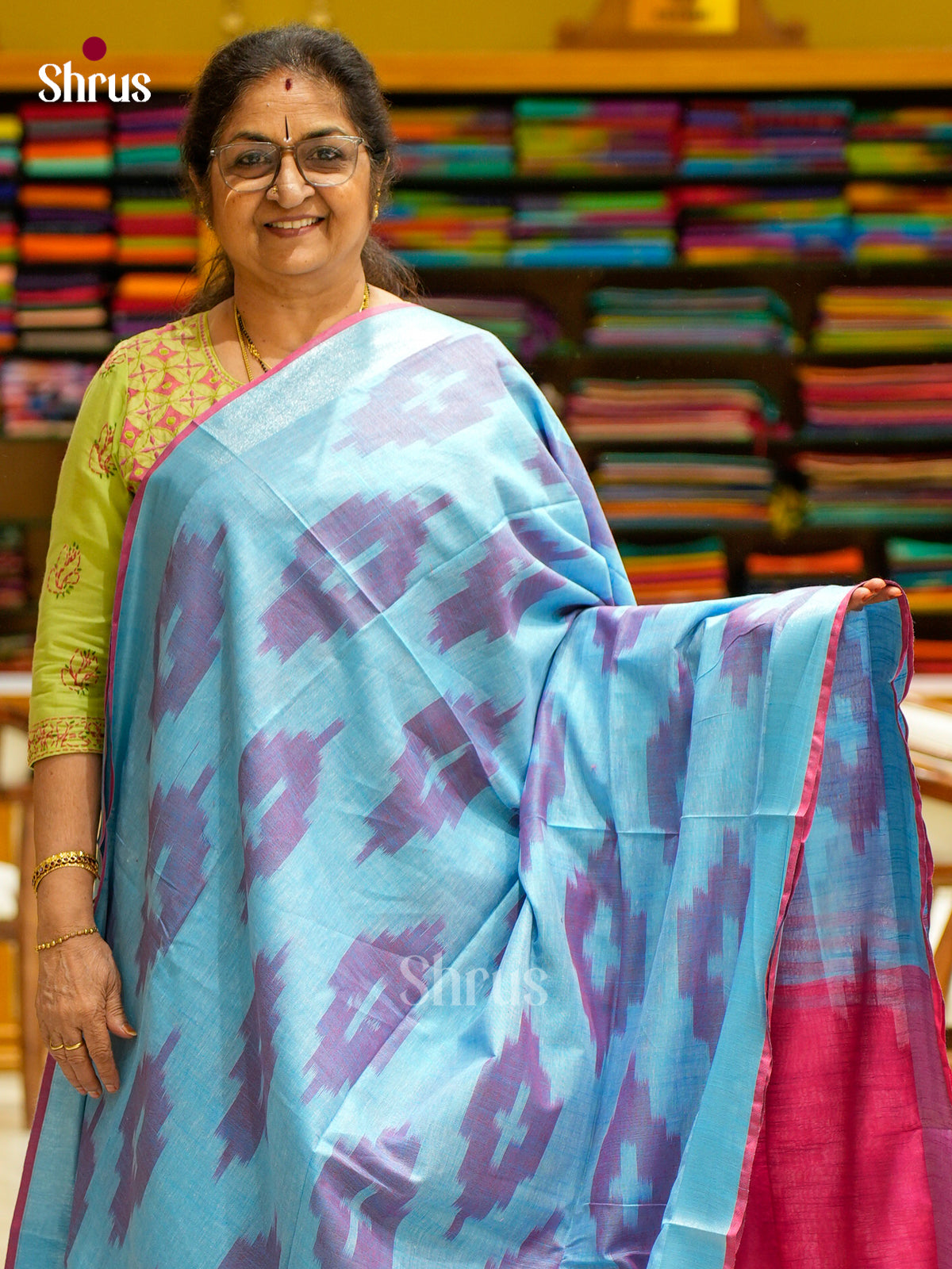 Semi Ikkat Saree - EFS03052 - Shop on Shrus.com