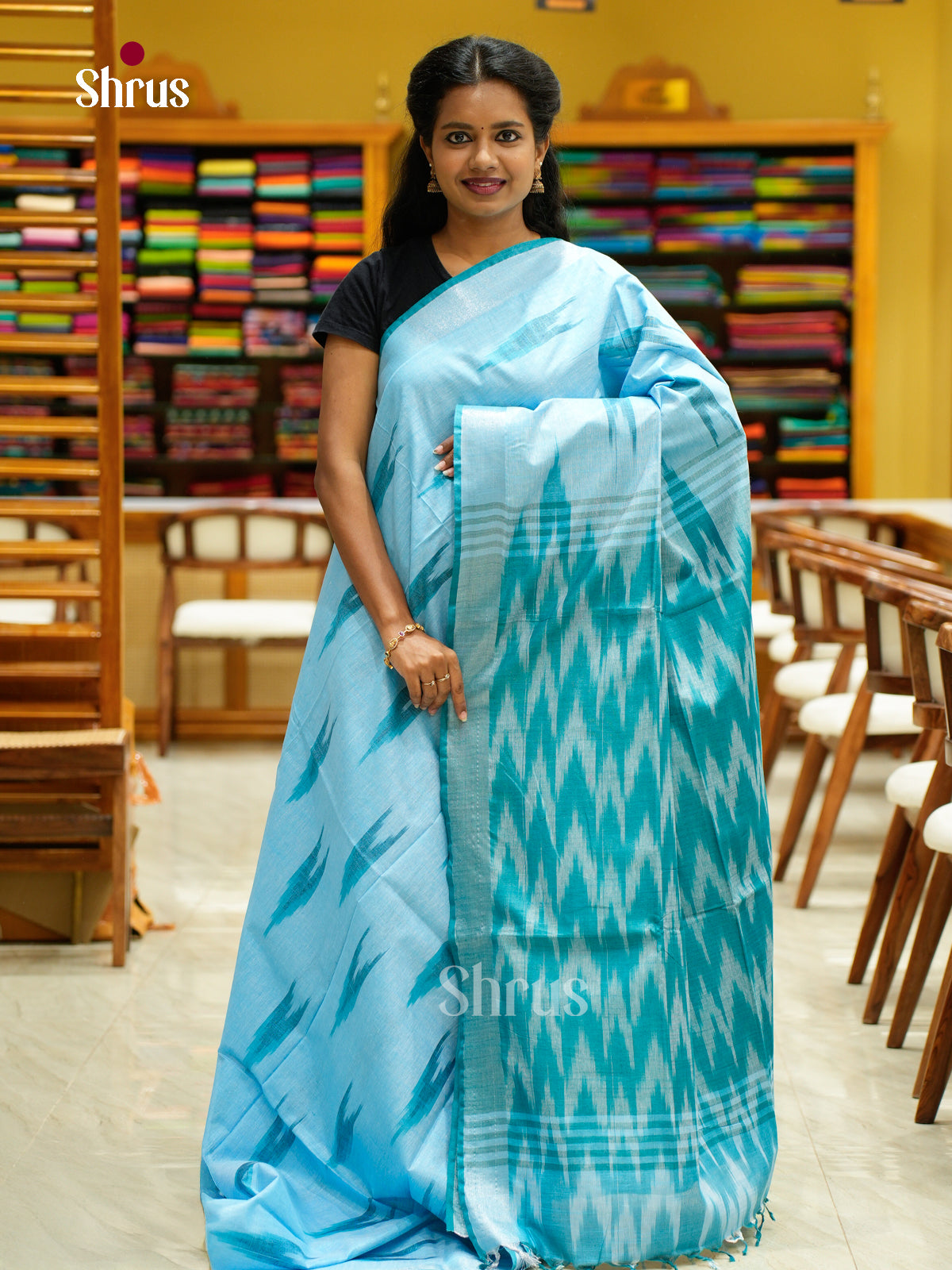 Semi Ikkat Saree - EFS03069 - Shop on Shrus.com