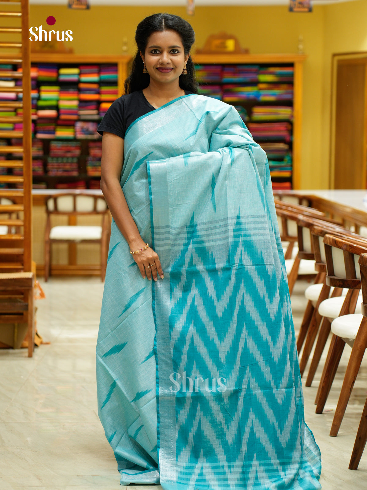 Semi Ikkat Saree - EFS03071 - Shop on Shrus.com