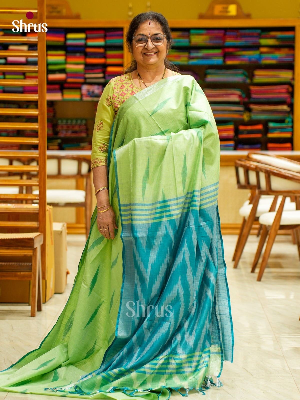 Semi Ikkat Saree - EFS03073 - Shop on Shrus.com
