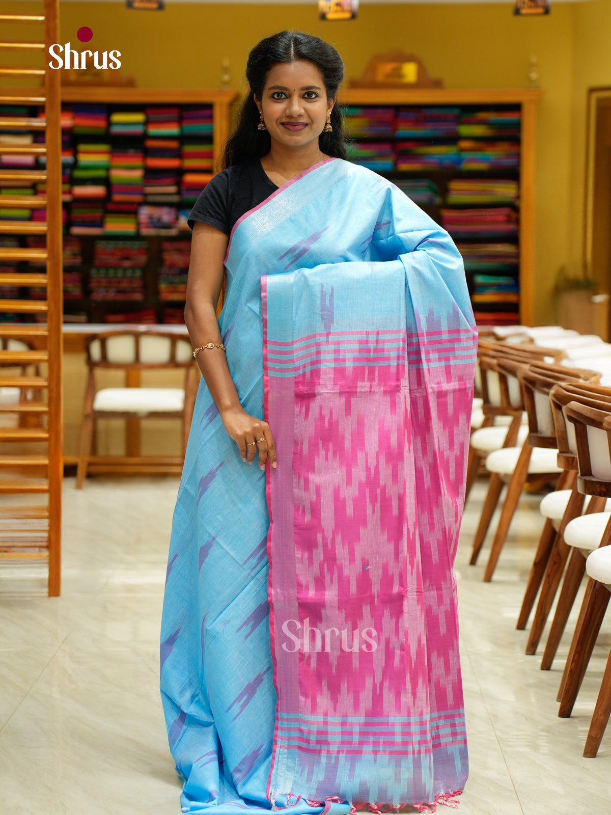 Semi Ikkat Saree - EFS03077 - Shop on Shrus.com
