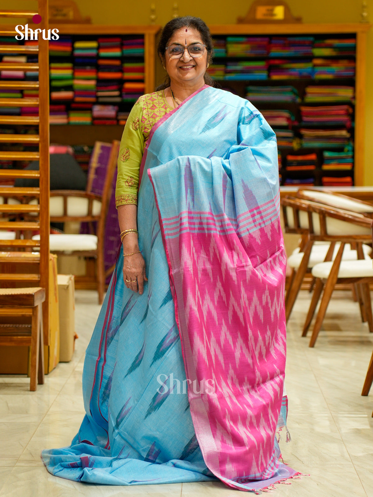 Semi Ikkat Saree - EFS03078 - Shop on Shrus.com