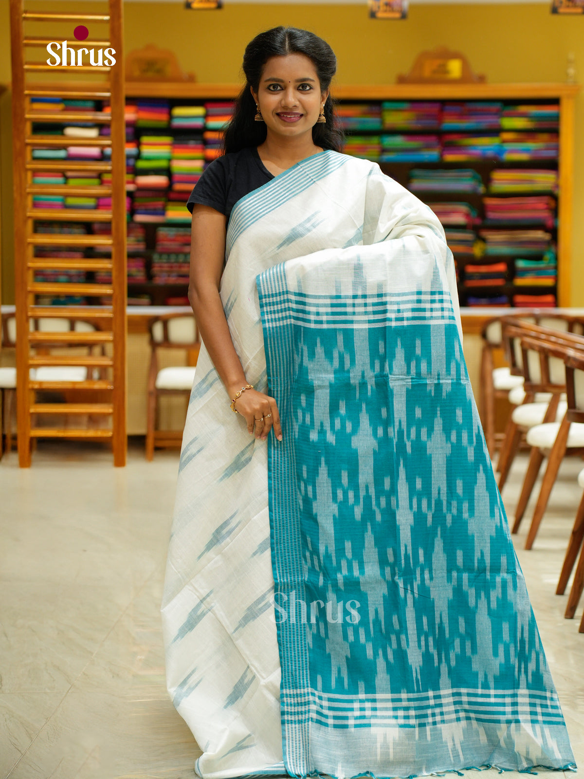 Semi Ikkat Saree - EFS03119 - Shop on Shrus.com