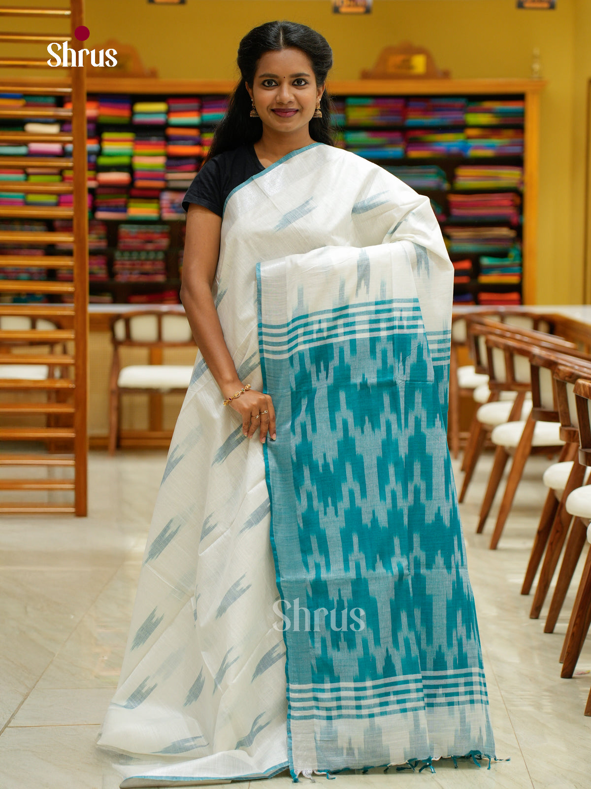 Semi Ikkat Saree - EFS03122 - Shop on Shrus.com