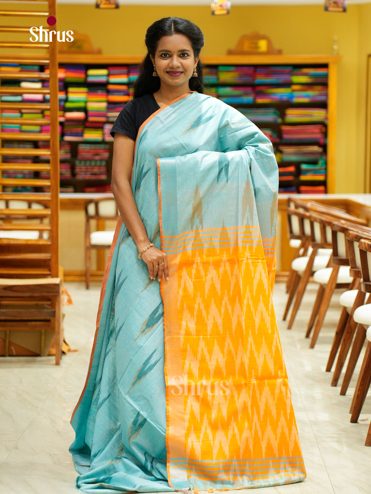 Semi Ikkat Saree - EFS03157 - Shop on Shrus.com