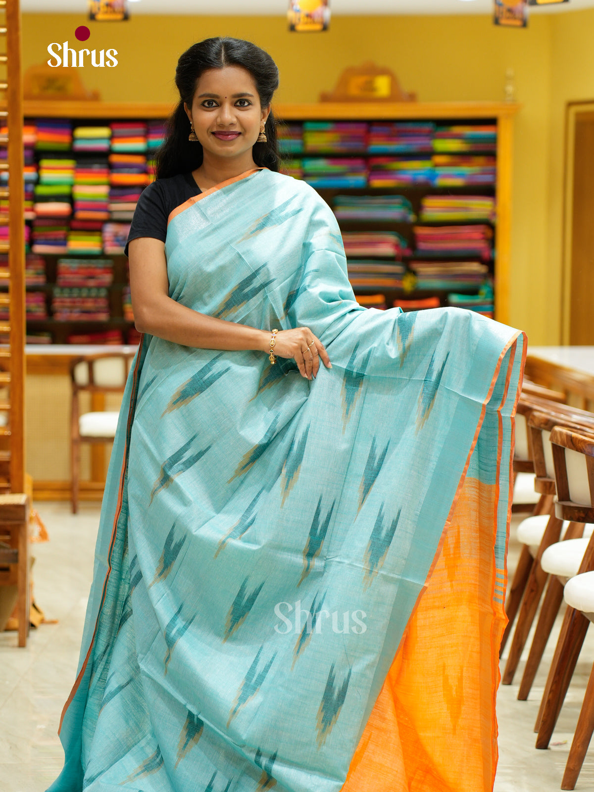 Semi Ikkat Saree - EFS03157 - Shop on Shrus.com