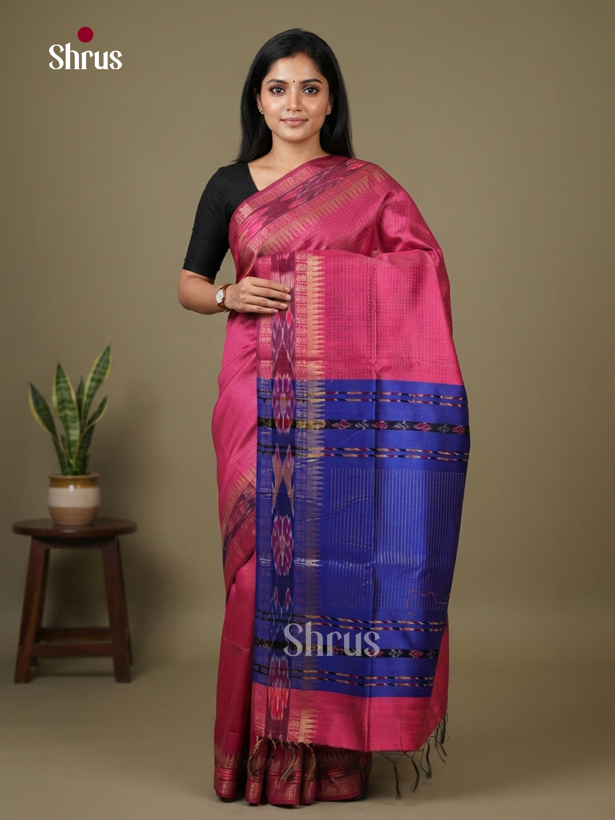 Pink & Blue - Semi Rawsilk Saree - Shop on Shrus.com