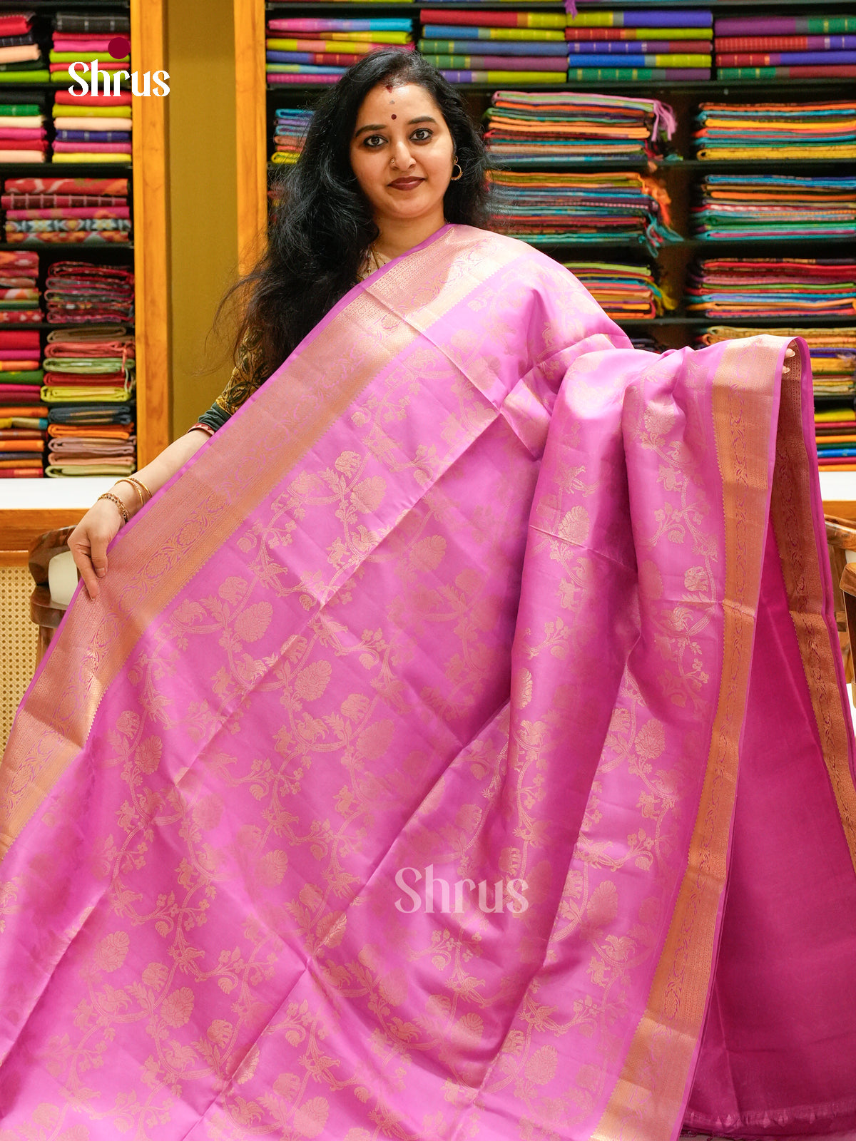 Pink Soft Silk Saree with Brocade — EFS25142