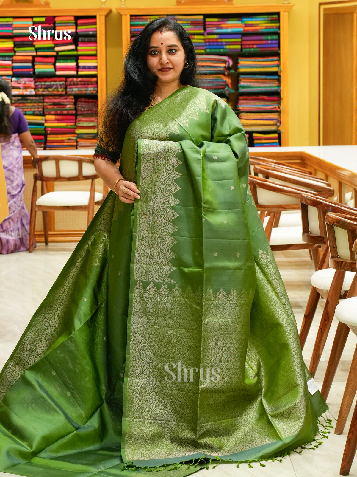 Green Soft Silk Saree with Floral Buttas - Shop on Shrus.com