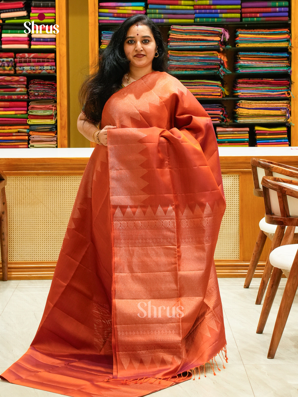 Rust Orange Soft Silk Saree - Shop on Shrus.com