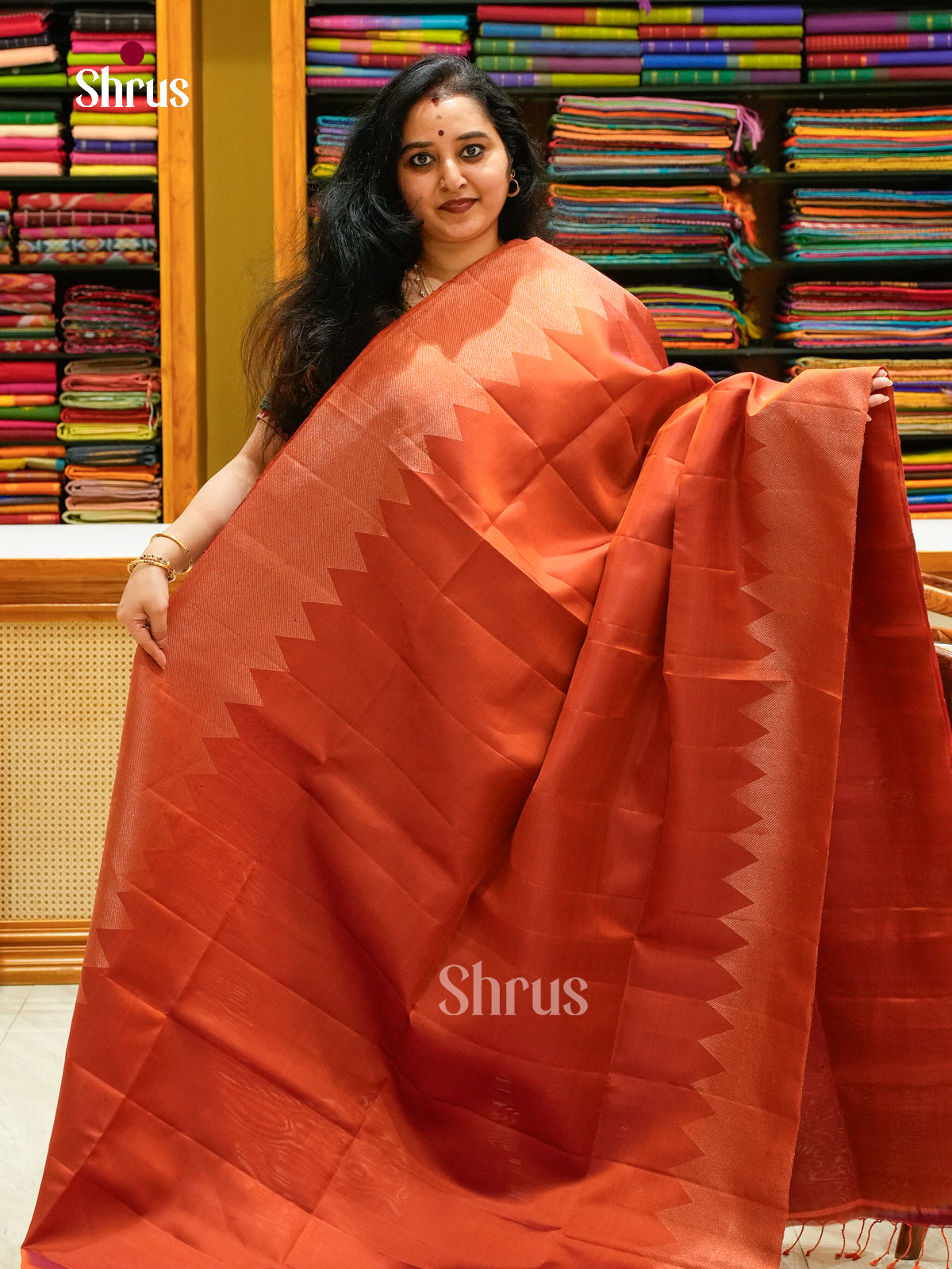 Rust Orange Soft Silk Saree - Shop on Shrus.com