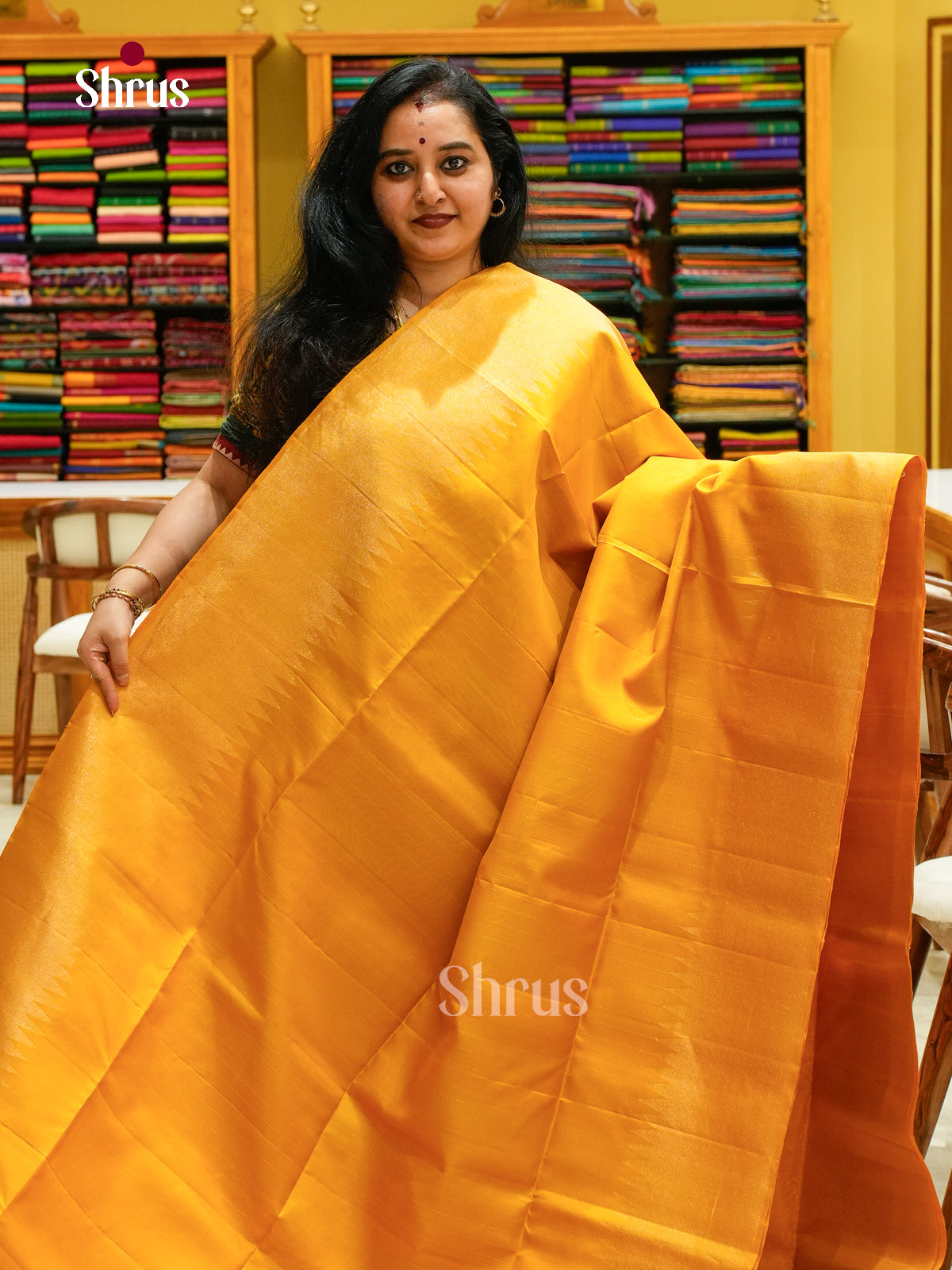 Mustard Soft Silk Saree with Lines - Shop on Shrus.com