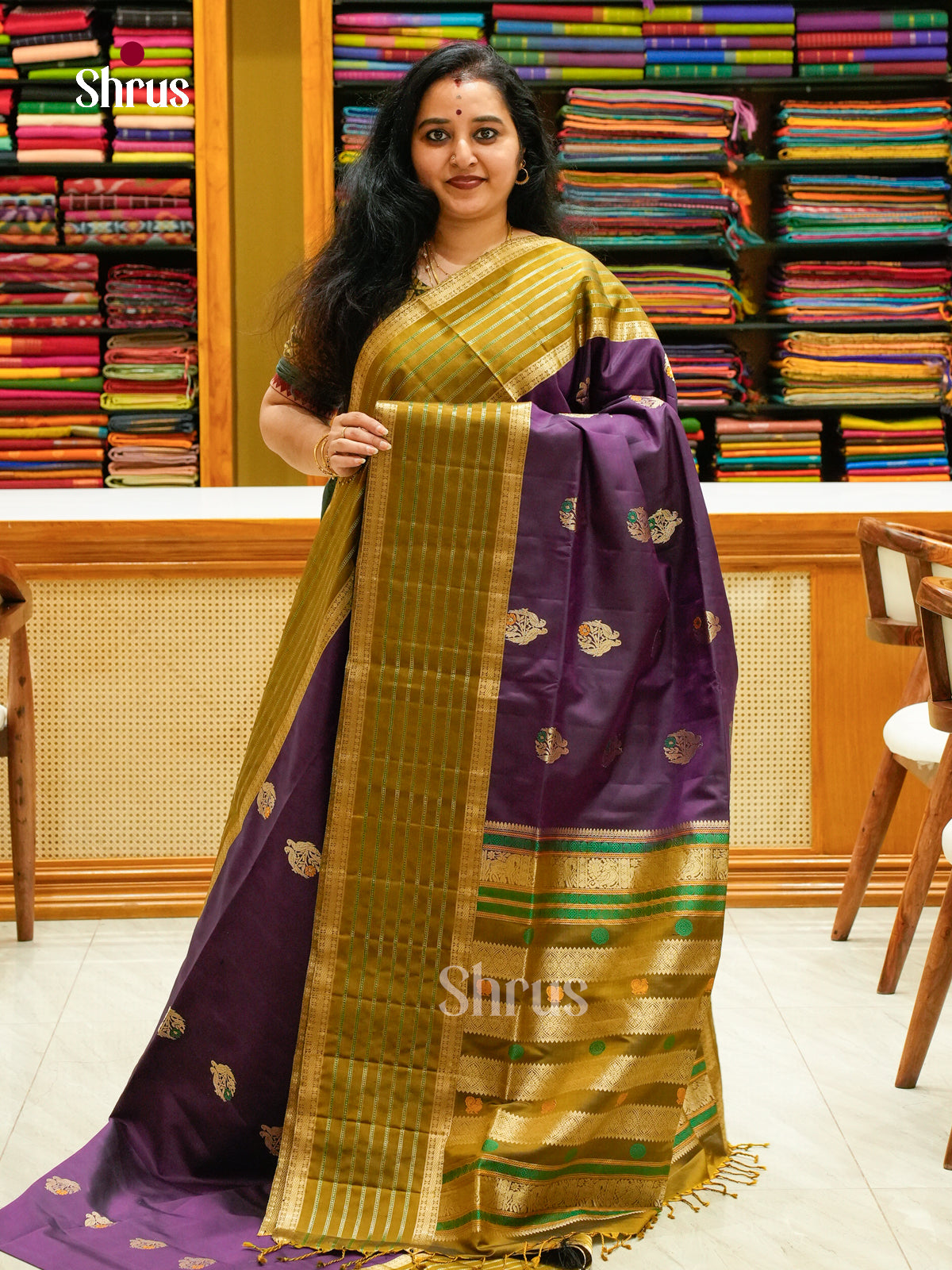 Magenta Soft Silk Saree with Parrot Buttas | Olive Green Self Border