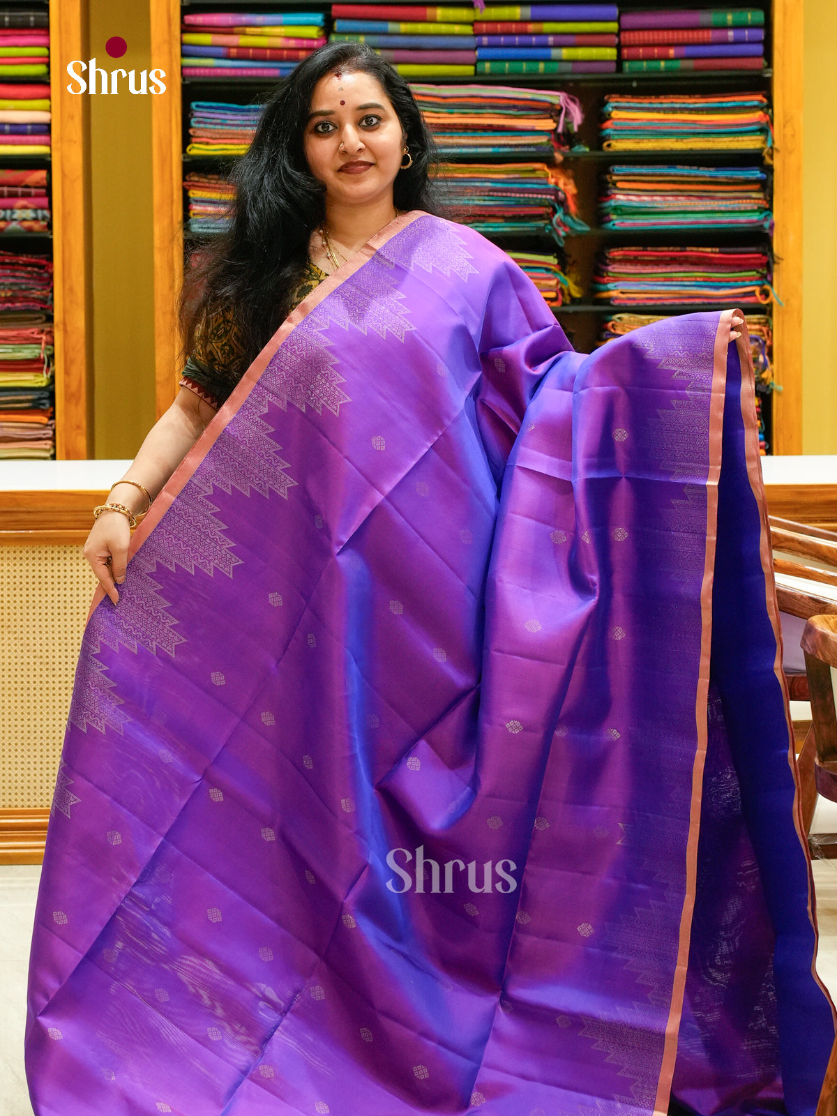 Dual Tone Magenta Soft Silk Saree with Diamond Buttas - Shop on Shrus.com