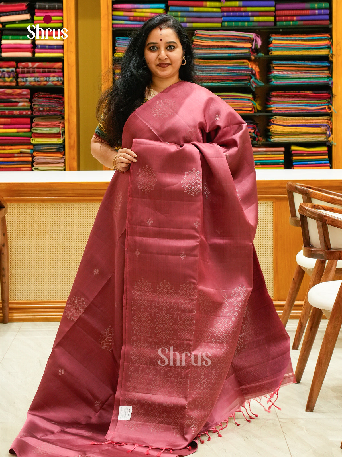 Magenta Soft Silk Saree with Kolam — EFS27074