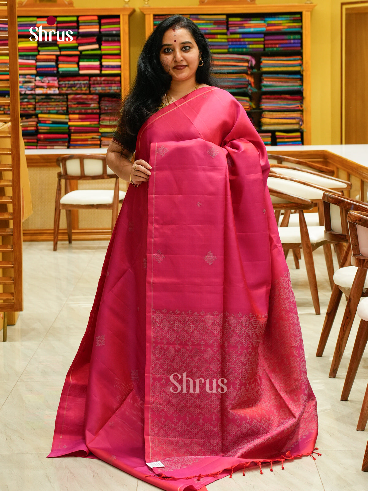 Pink Soft Silk Saree with Kolam