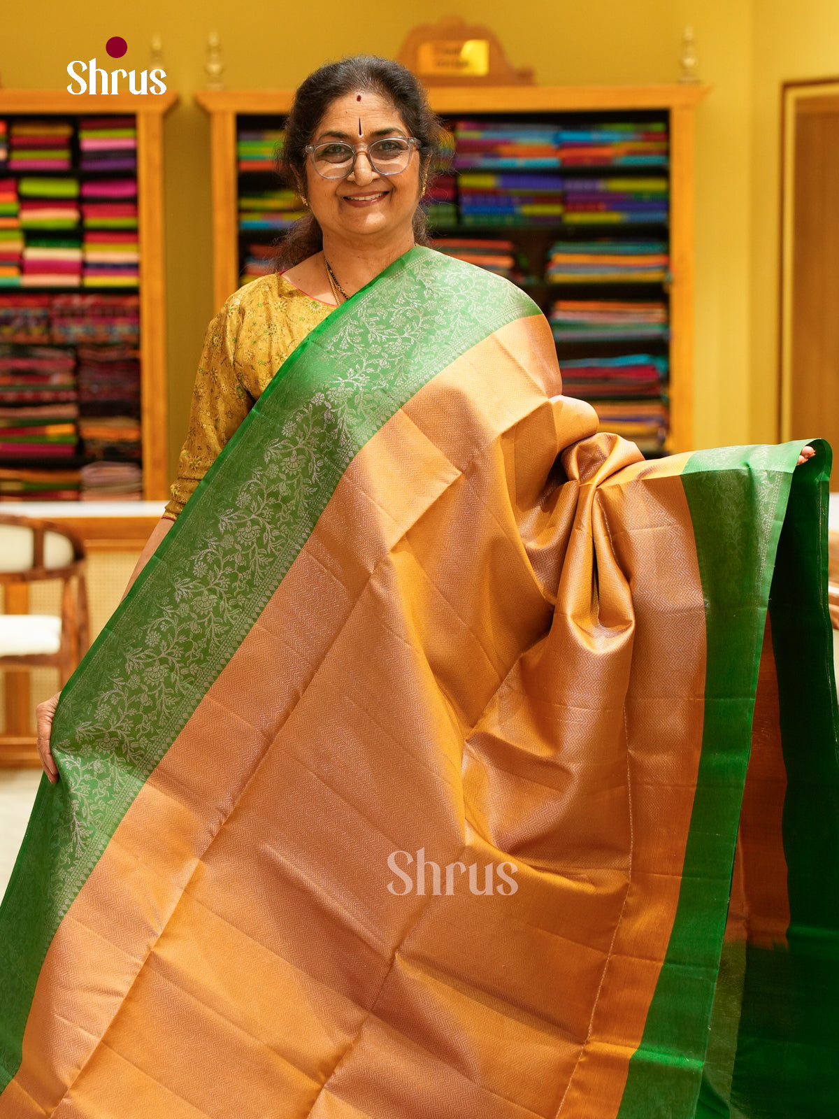 Green Soft Silk Saree with Stripes and Zigzag Buttas
