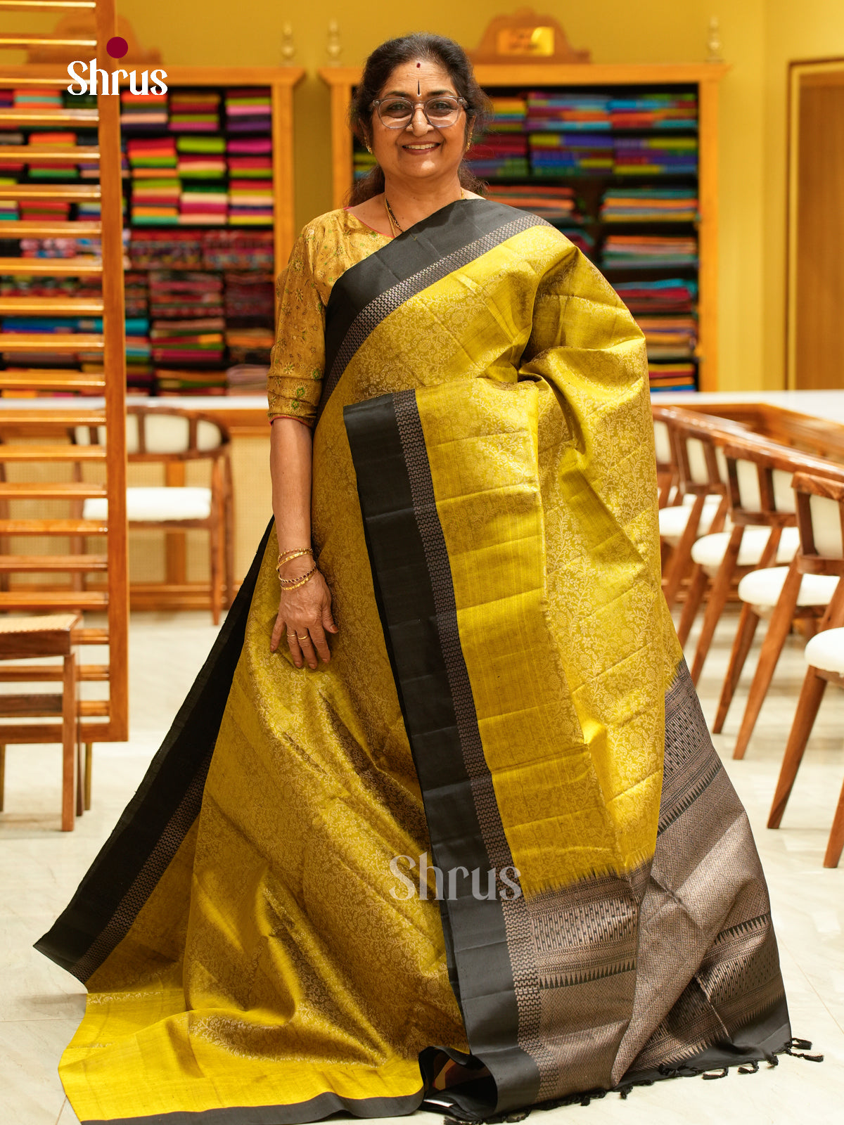 Green Soft Silk Saree with Brocade | Black Contrast Border