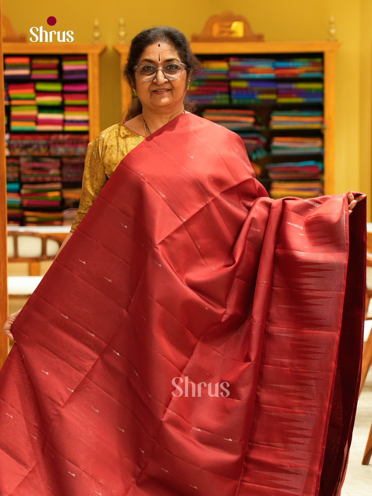 Maroon Soft Silk Saree with Vaira Oosi