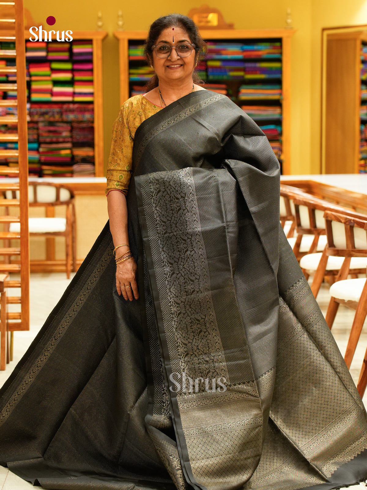 Black Soft Silk Saree with Brocade - Shop on Shrus.com