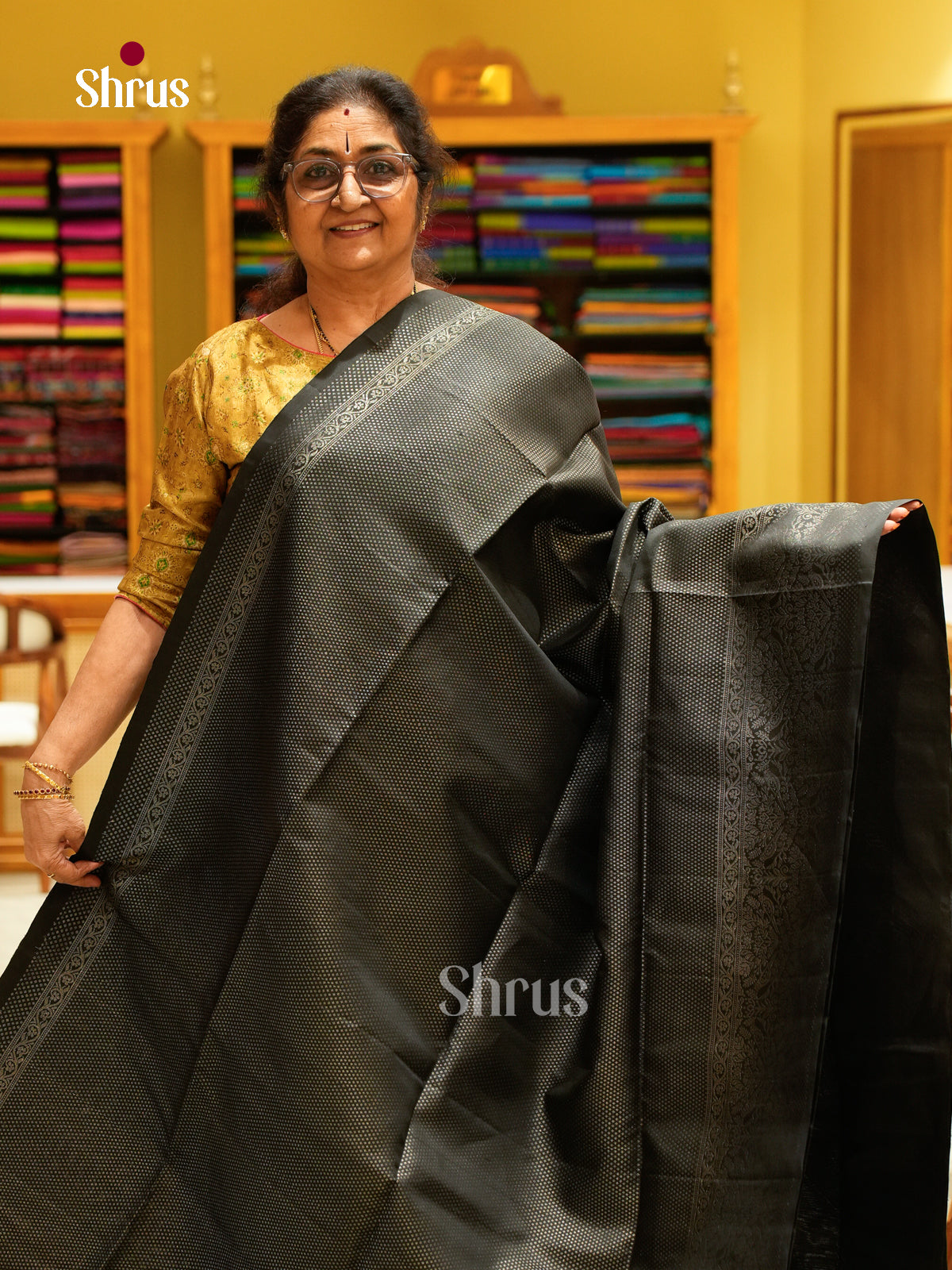 Black Soft Silk Saree with Brocade - Shop on Shrus.com
