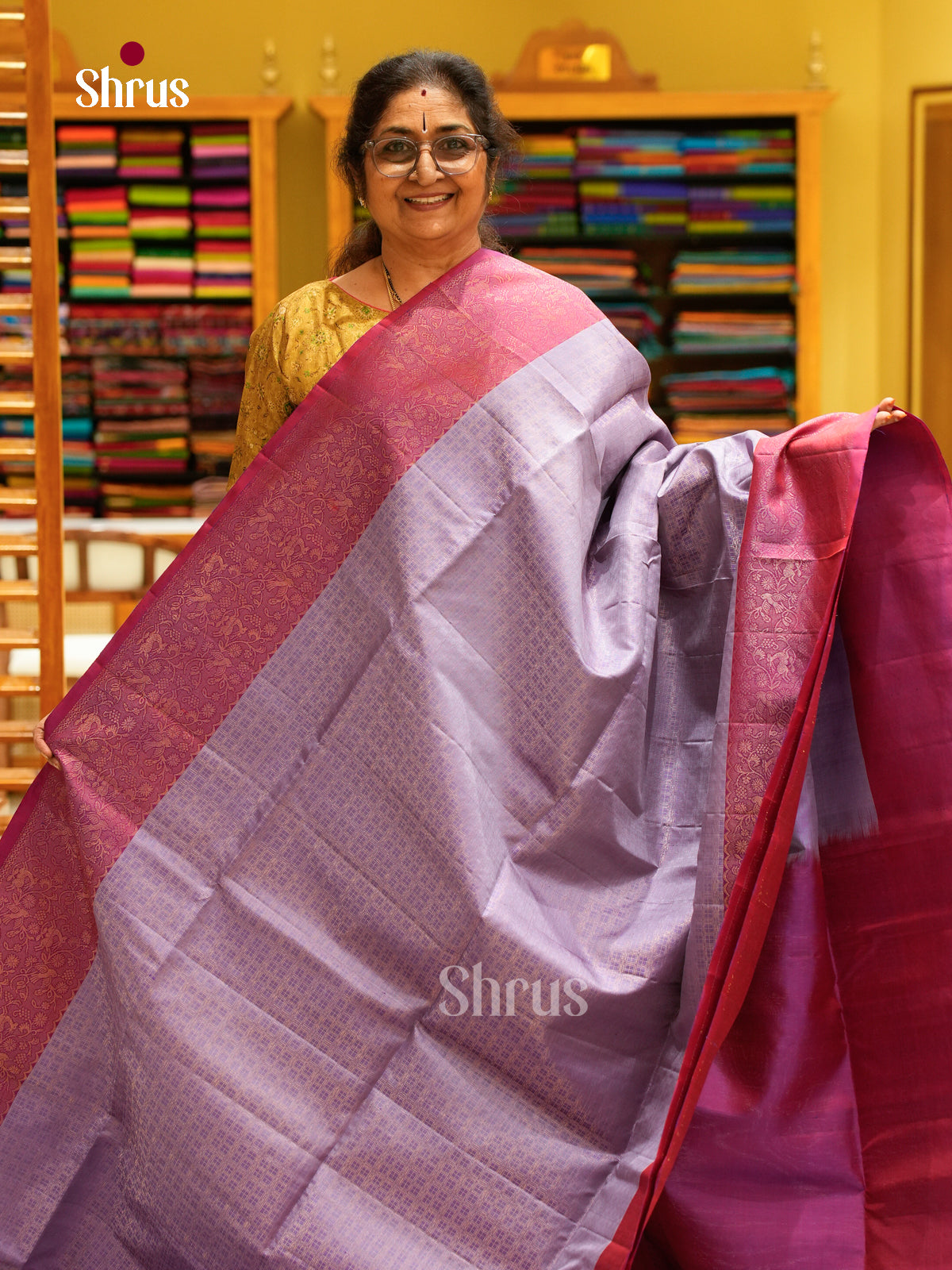 Lavender Soft Silk Saree with Brocade | Pink Contrast Border